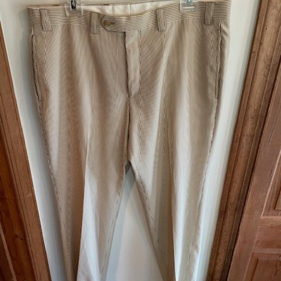 RALPH LAUREN Tan White Seersucker Flat Front Trousers 36x30 - Picture 3 of 16